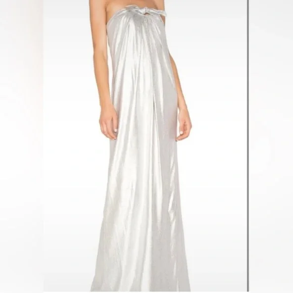 NWT Halston Heritage Strapless Metallic Silver Formal Ball Gown Dress Size 8 - Picture 2 of 15